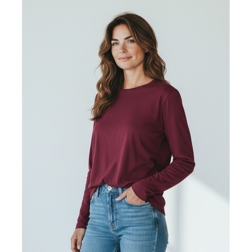 Eddie Bauer Maroon Top Womens Sz XXL Long Sleeve 100% Cotton